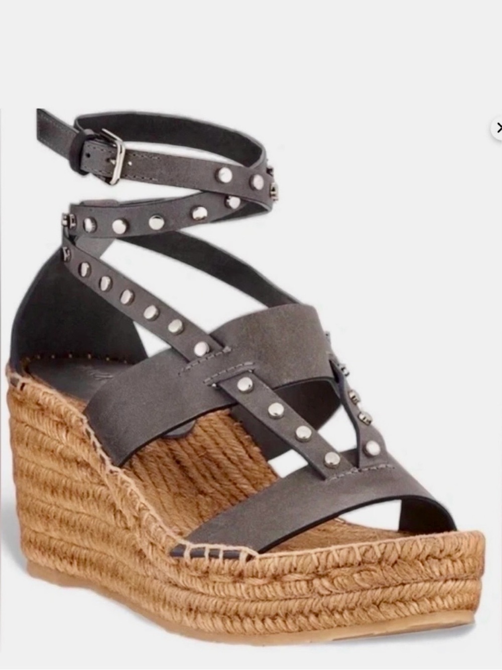 Jimmy Choo Gray Studded Espadrille Wedge Sandals